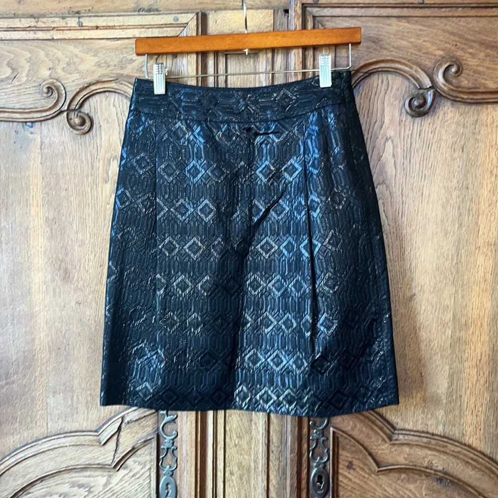 Tory Burch Siri Black Shiney Skirt Jacquard Diamond Textured Pattern